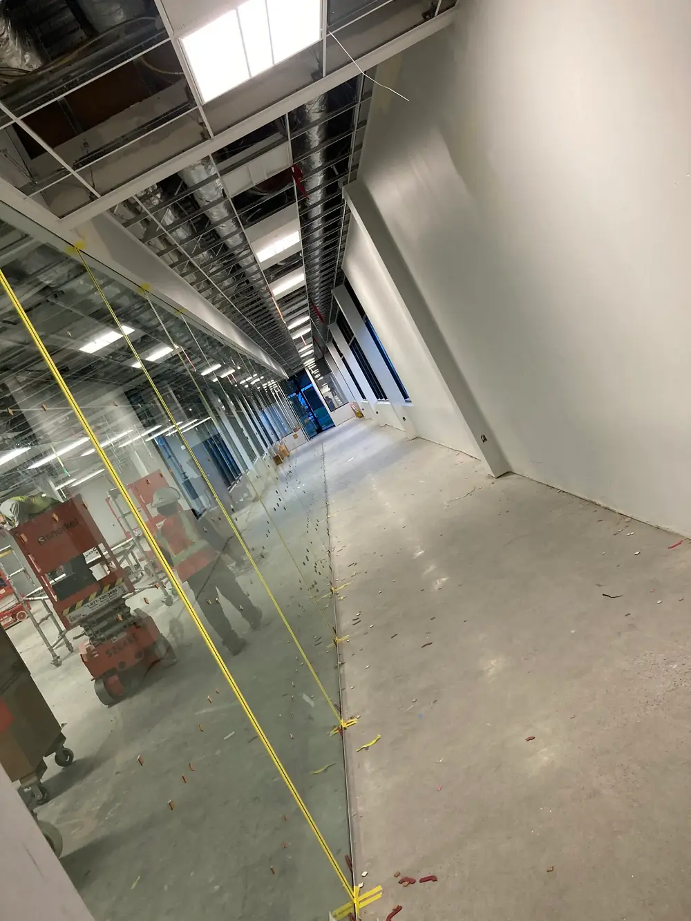 Industrial Hallway With Led Lights Being Installed